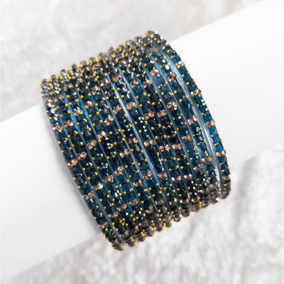 Rain Drop Glass Bangles – Set of 12 - Dark Blue