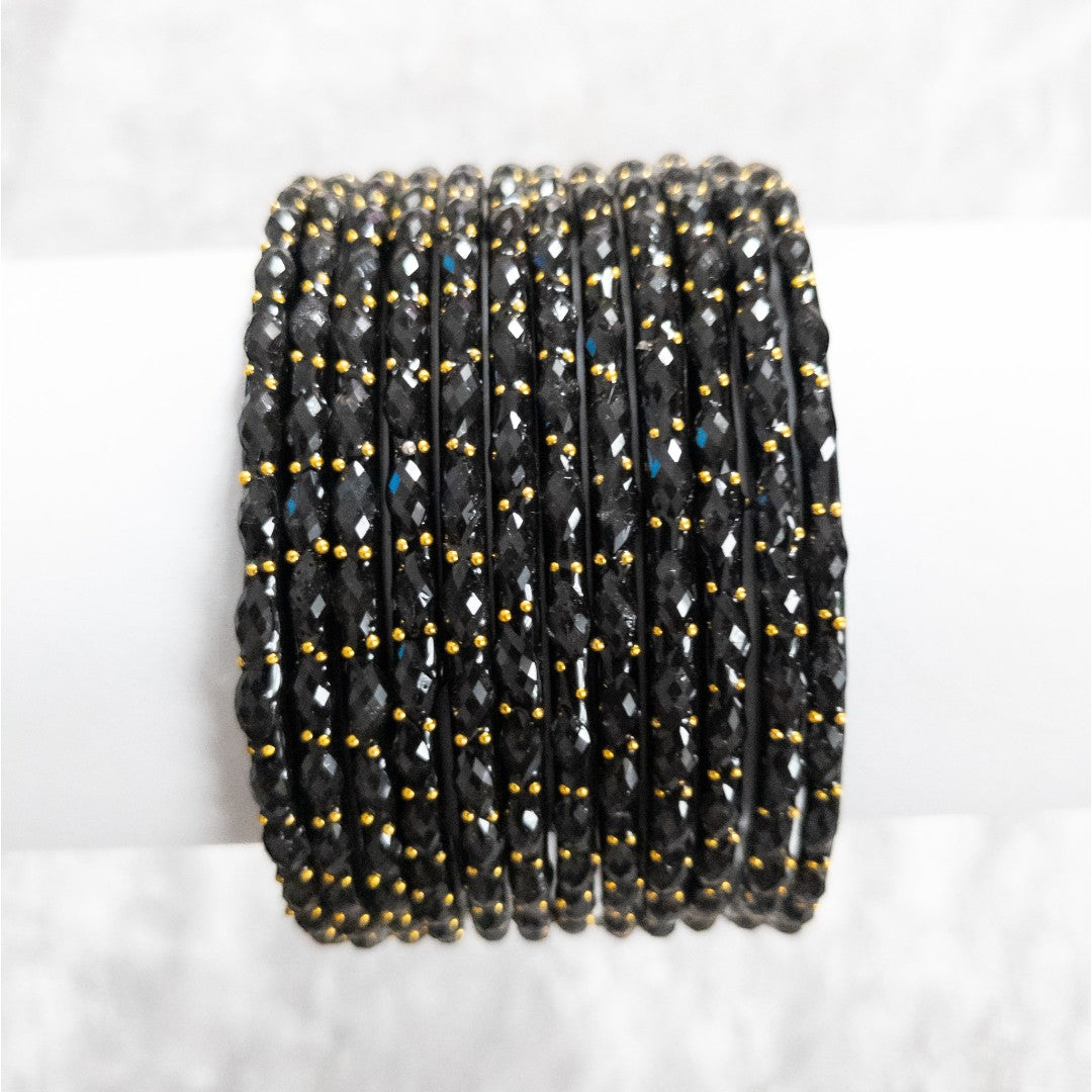 Rain Drop Glass Bangles – Set of 12 - Dark Blue