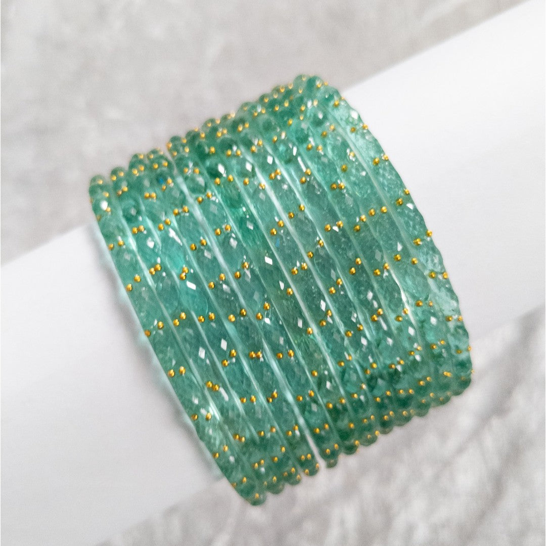 Rain Drop Glass Bangles – Set of 12 - Dark Blue