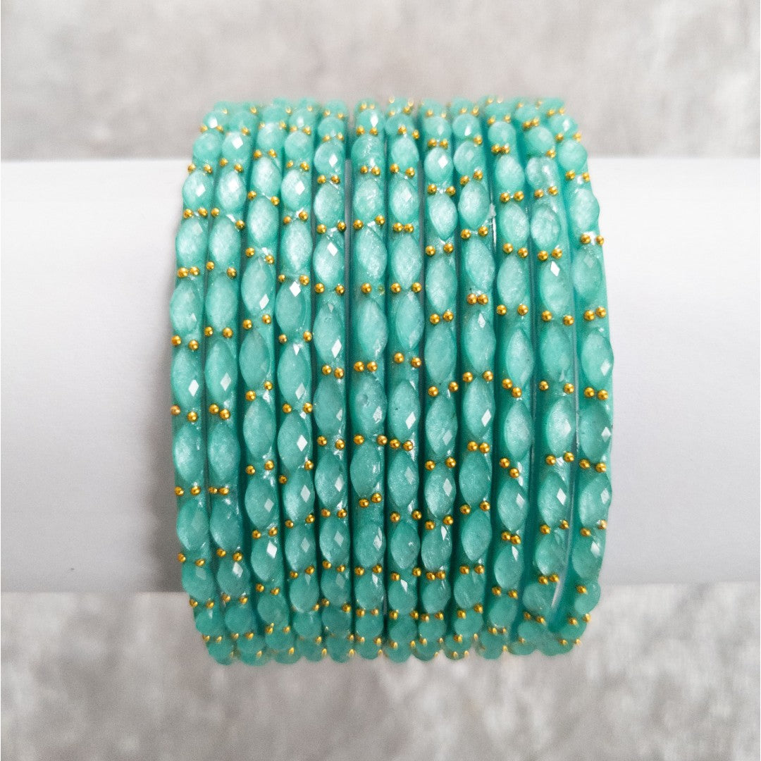 Rain Drop Glass Bangles – Set of 12 - Dark Blue