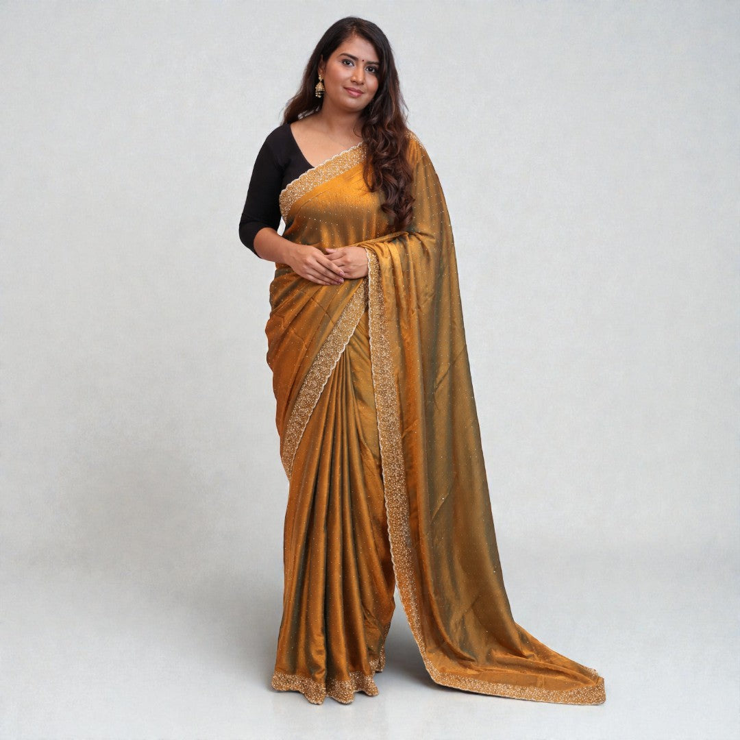 Space Silk Sarees – Premium | Edle, Weiche Seide in Perfektion | gold , grün dual shade