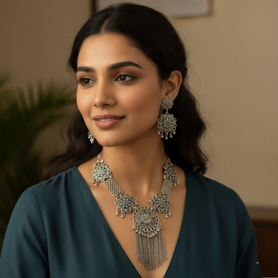 Halskette mit Ohrringe - Oxidiert