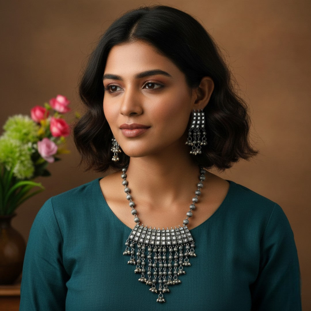 Halskette - lange mit Ohrringe - Oxidiert