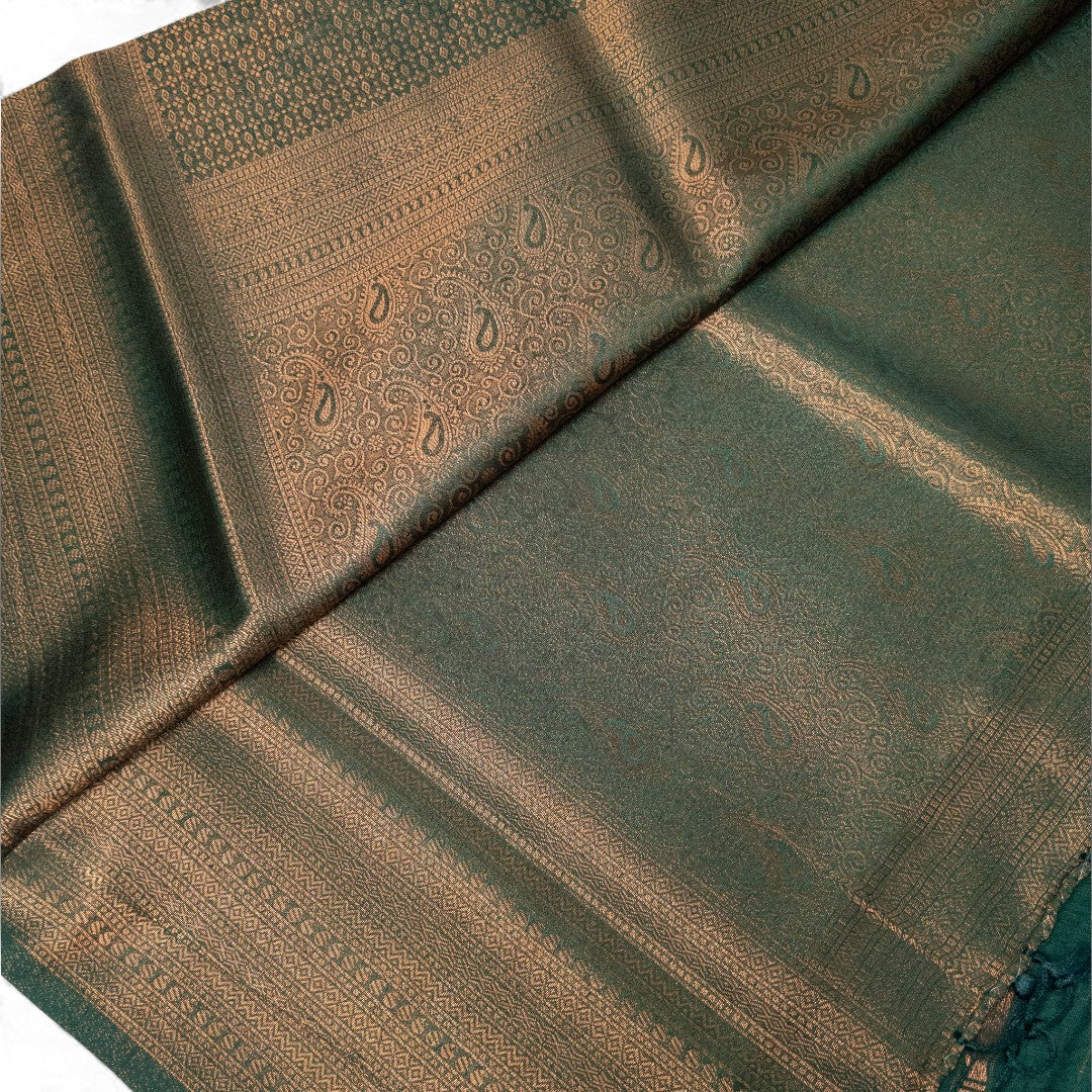 Soft Silk Saree – Hochwertige Handloom-Seide | Premium Weiche Seide Sari | dunkel grün