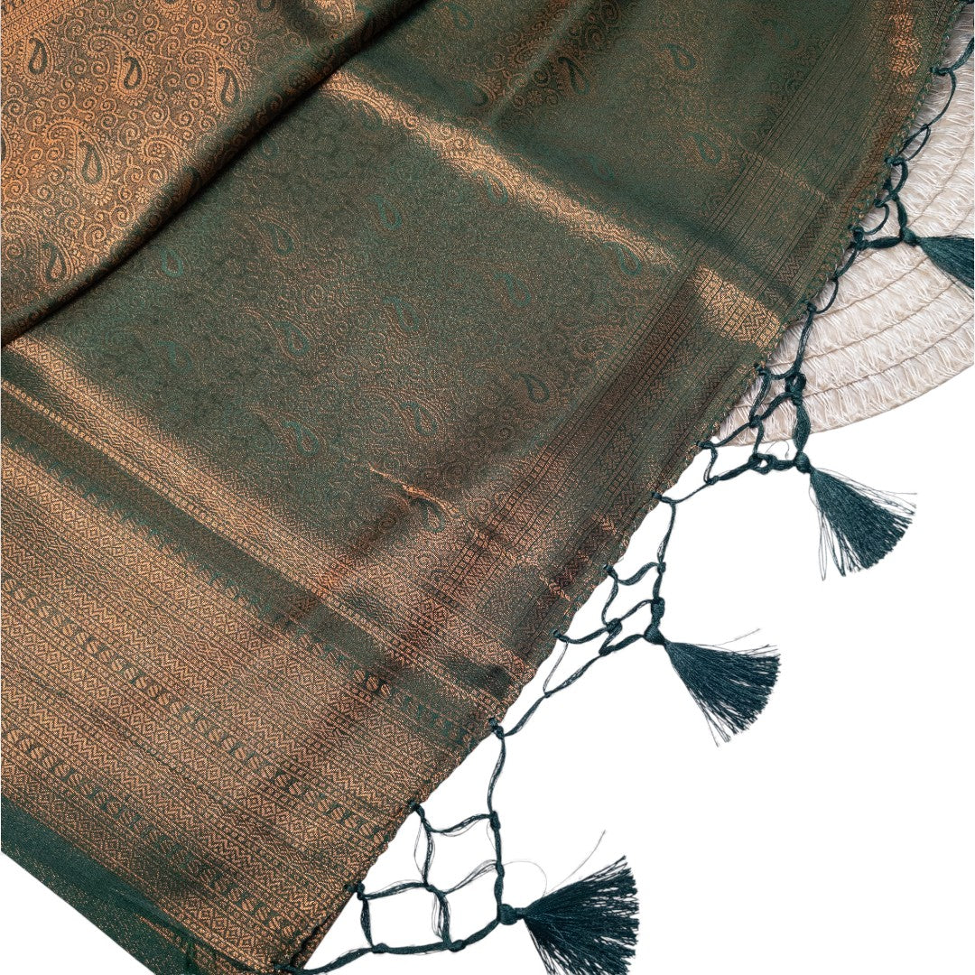 Soft Silk Saree – Hochwertige Handloom-Seide | Premium Weiche Seide Sari | dunkel grün