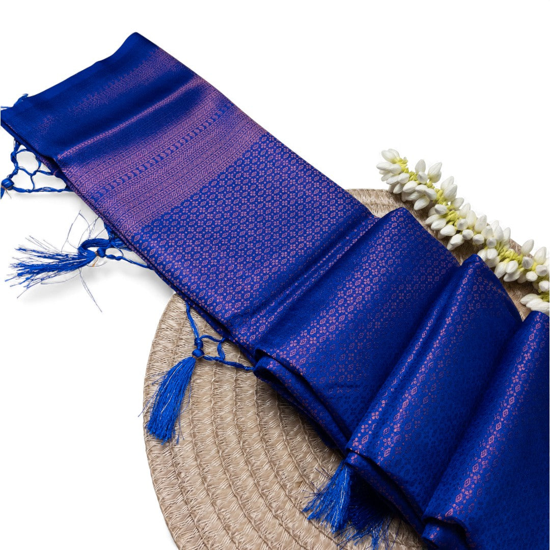 Soft Silk Saree – Hochwertige Handloom-Seide | Premium Weiche Seide Sari | Königsblau