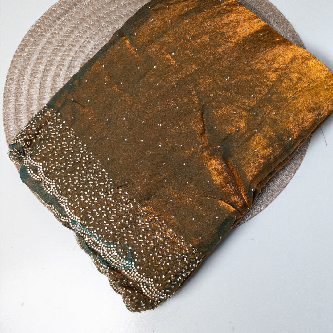 Space Silk Sarees – Premium | Edle, Weiche Seide in Perfektion | gold , grün dual shade