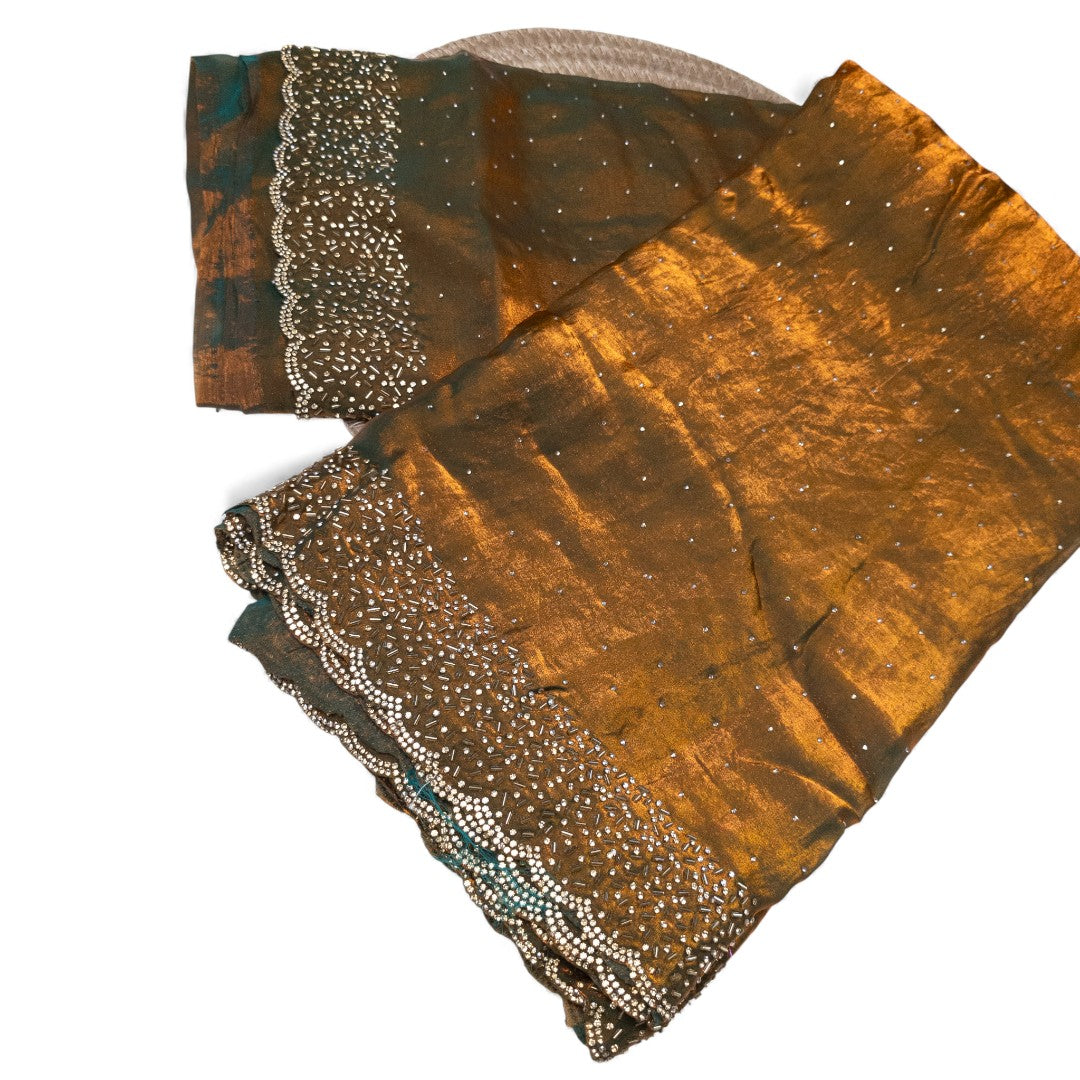 Space Silk Sarees – Premium | Edle, Weiche Seide in Perfektion | gold , grün dual shade