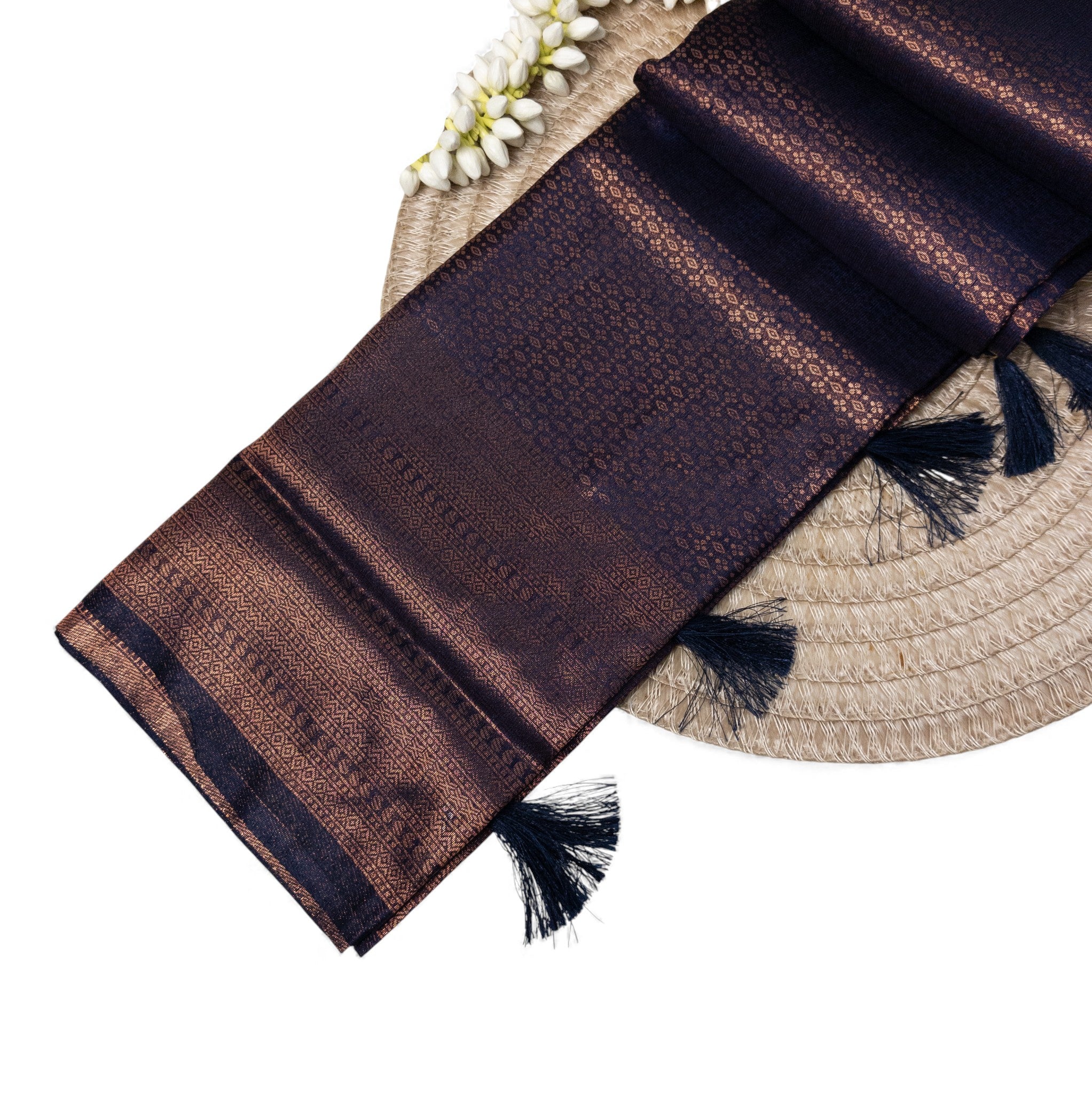 Soft Silk Saree – Hochwertige Handloom-Seide | Premium Weiche Seide Sari | Dunkel blau
