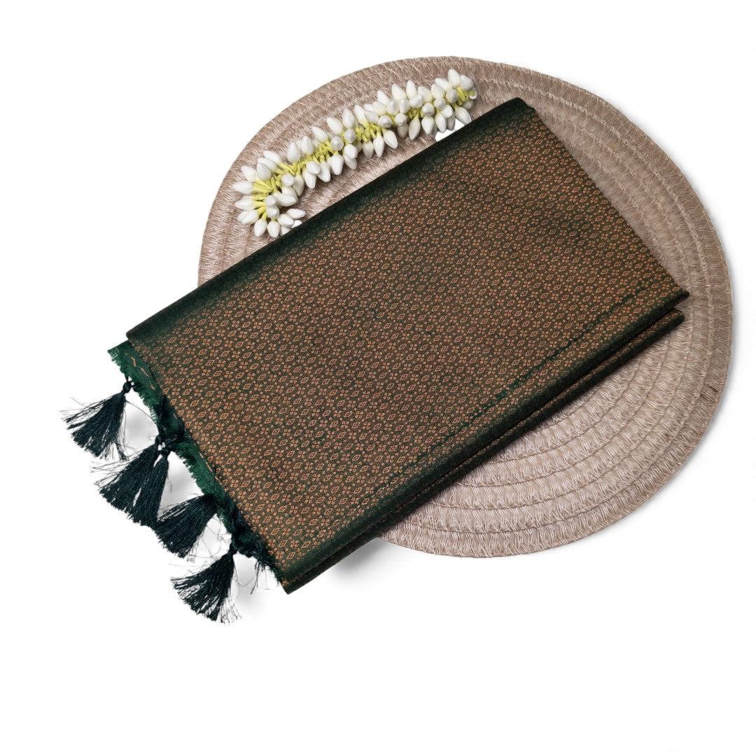 Soft Silk Saree – Hochwertige Handloom-Seide | Premium Weiche Seide Sari | dunkel grün