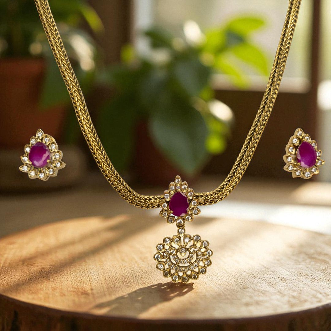 Trendy - Halskette mit Ohrringe - gold | Magenta