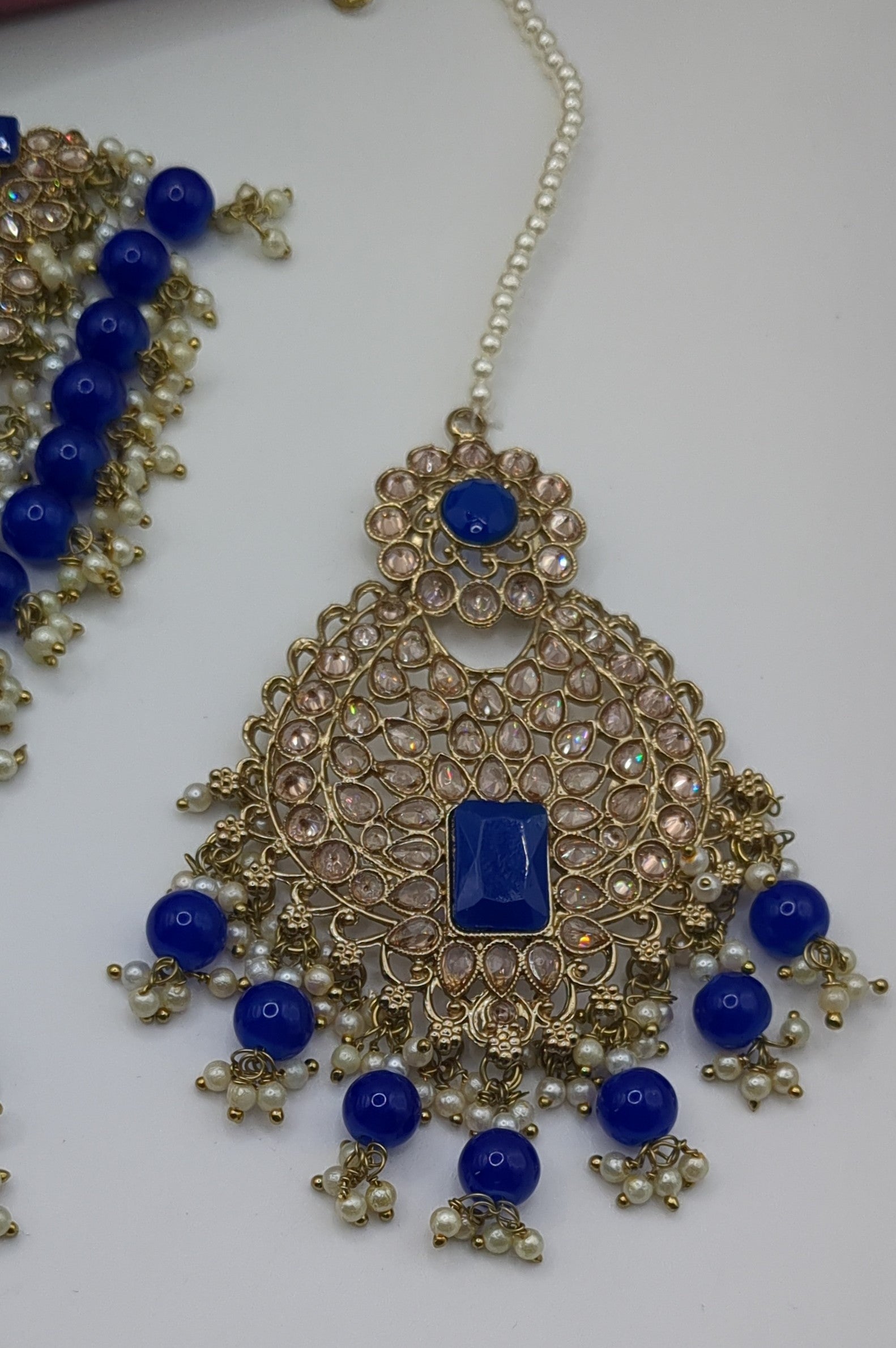 Polki Braut Halskette mit Ohrringe & Tikka - gold | blau