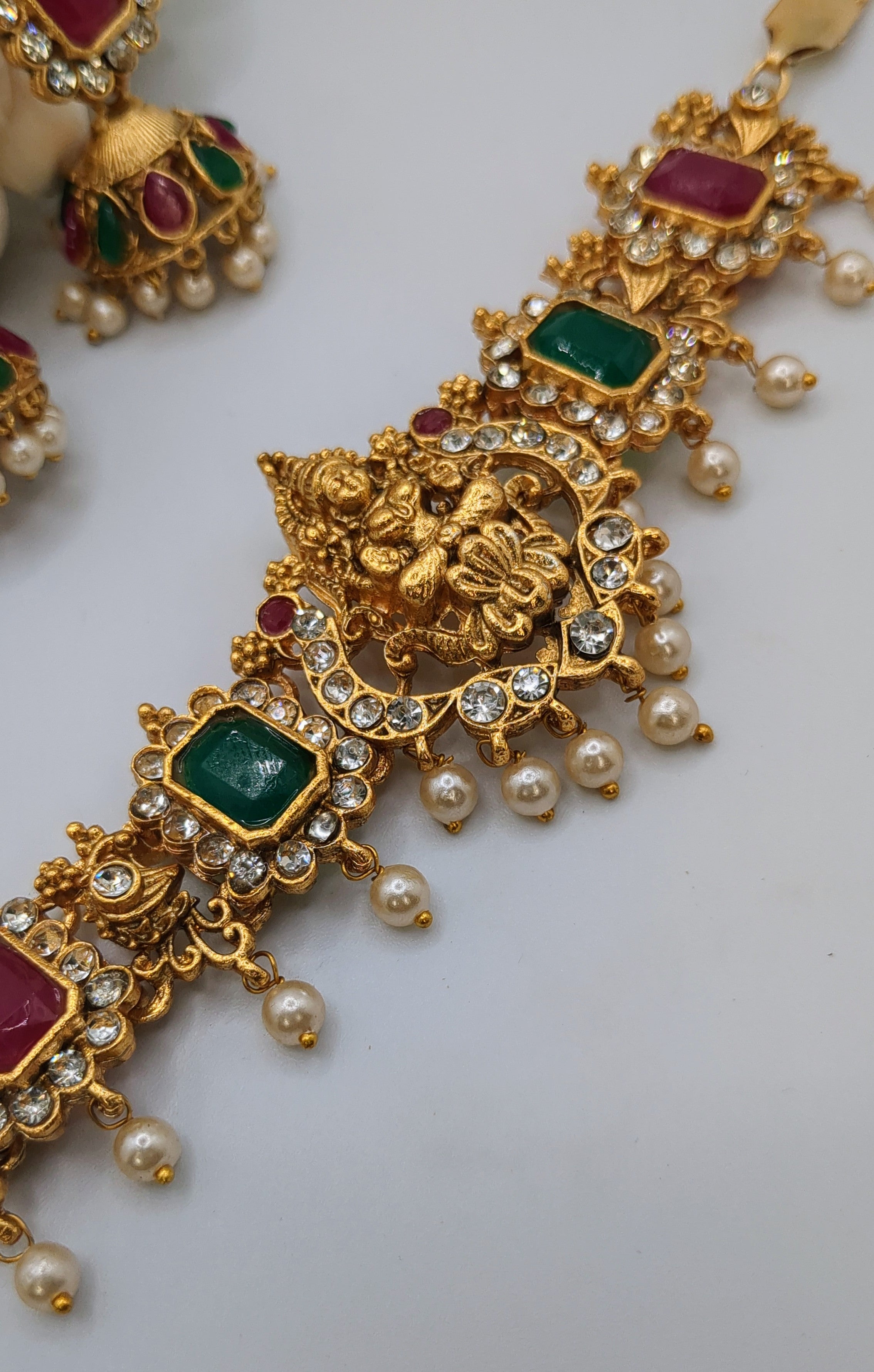 Temple Choker Necklace with Earrings - Magenta