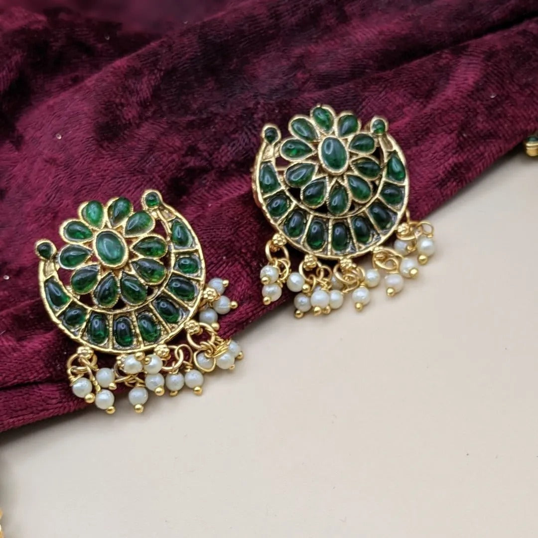 Tempel Halskette mit Ohrringe - gold | grün