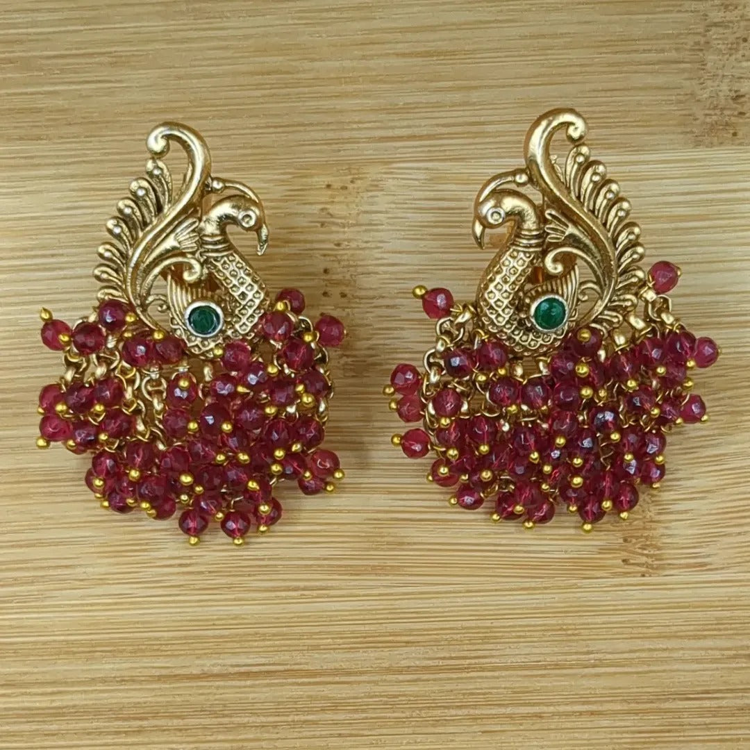 Tempel Pearl Halskette mit Ohrringe - gold | rot