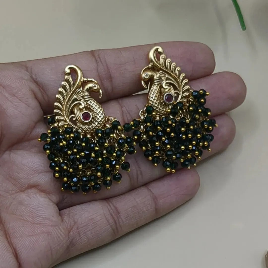 Tempel Pearl Halskette mit Ohrringe - gold | grün