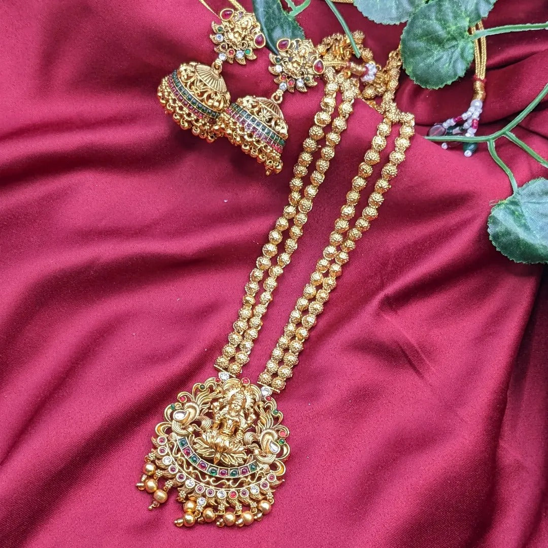 Tempel Halskette lang mit Ohrringe Set - gold