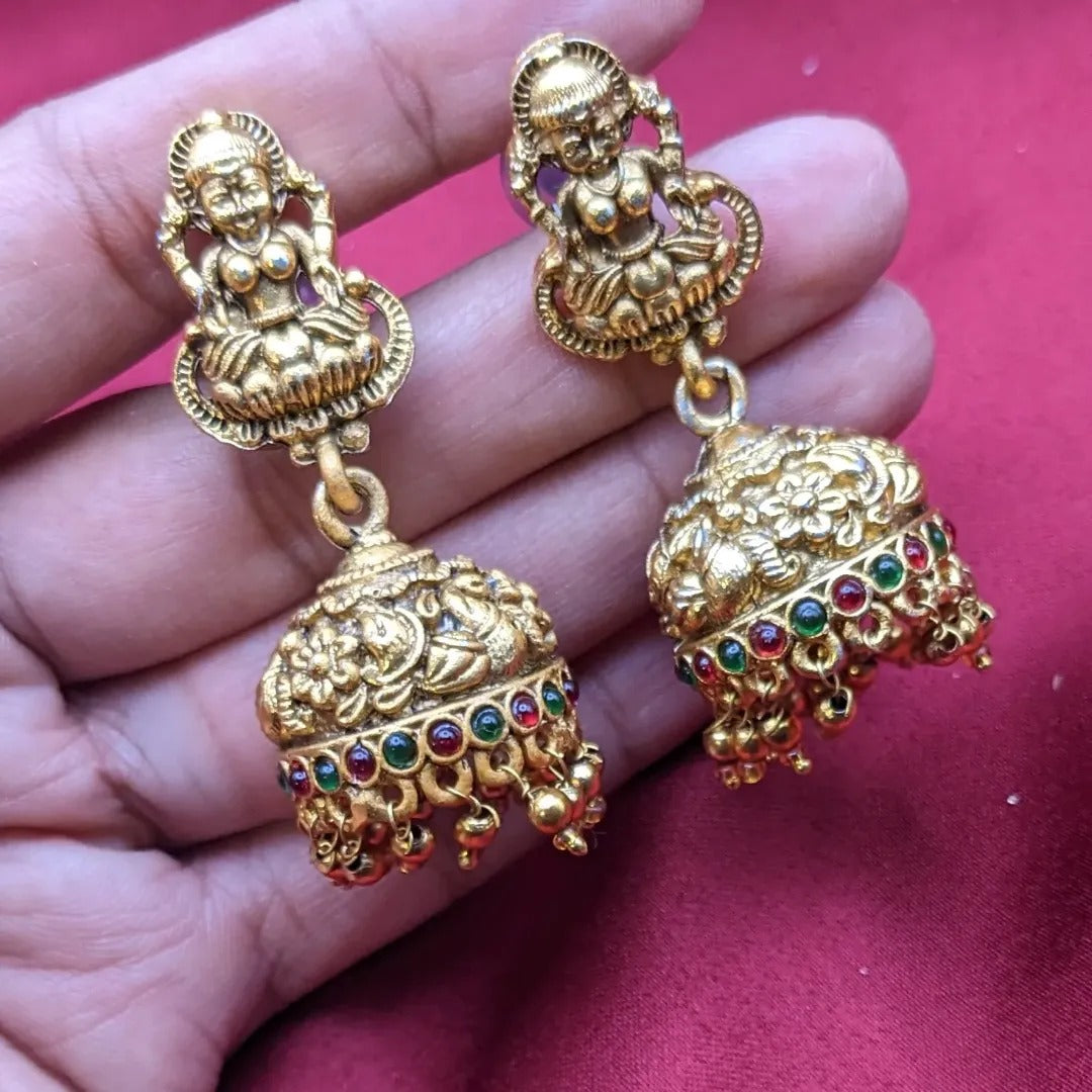 Tempel Halskette lang mit Ohrringe Set - gold