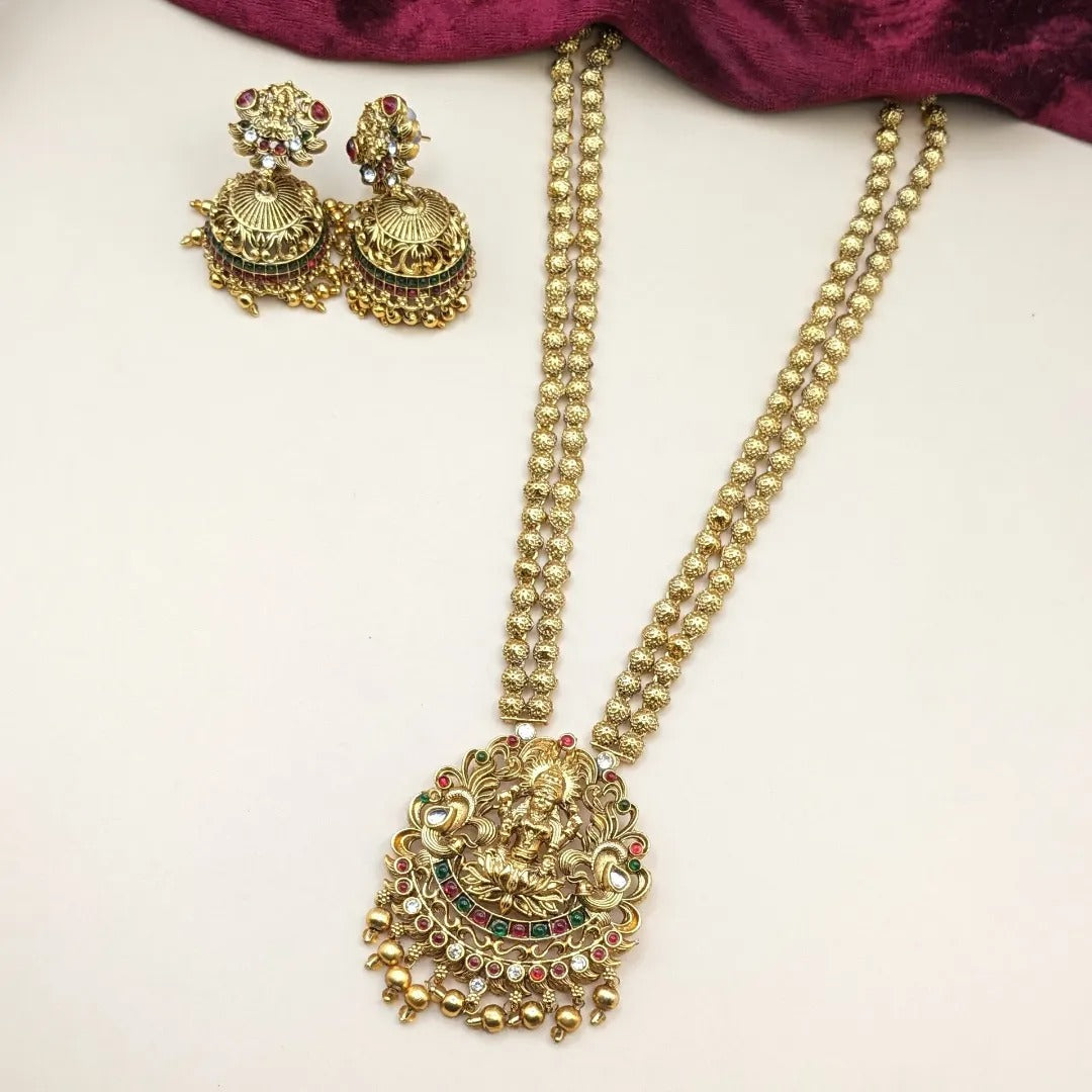 Tempel Halskette lang mit Ohrringe Set - gold