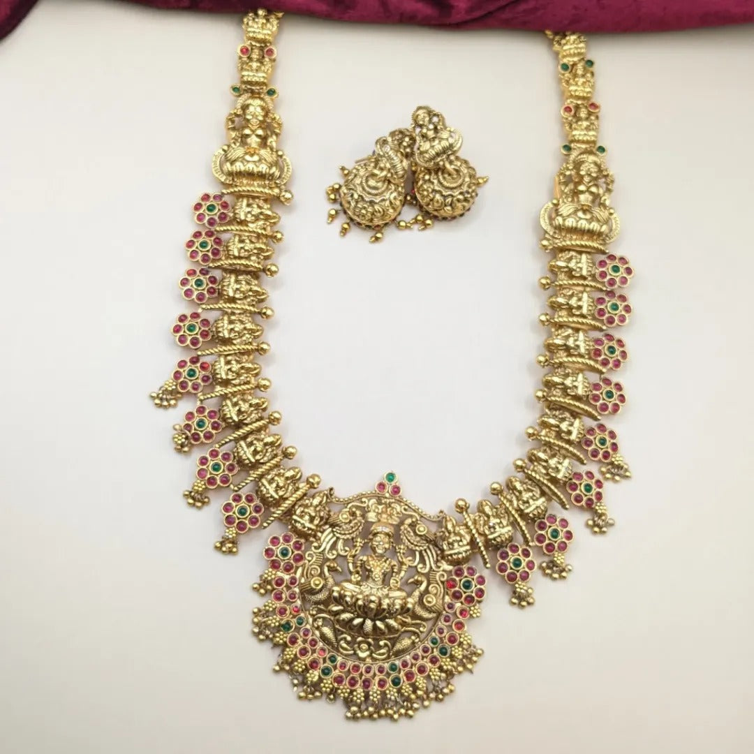 Tempel Halskette lang mit Ohrringe Set - gold