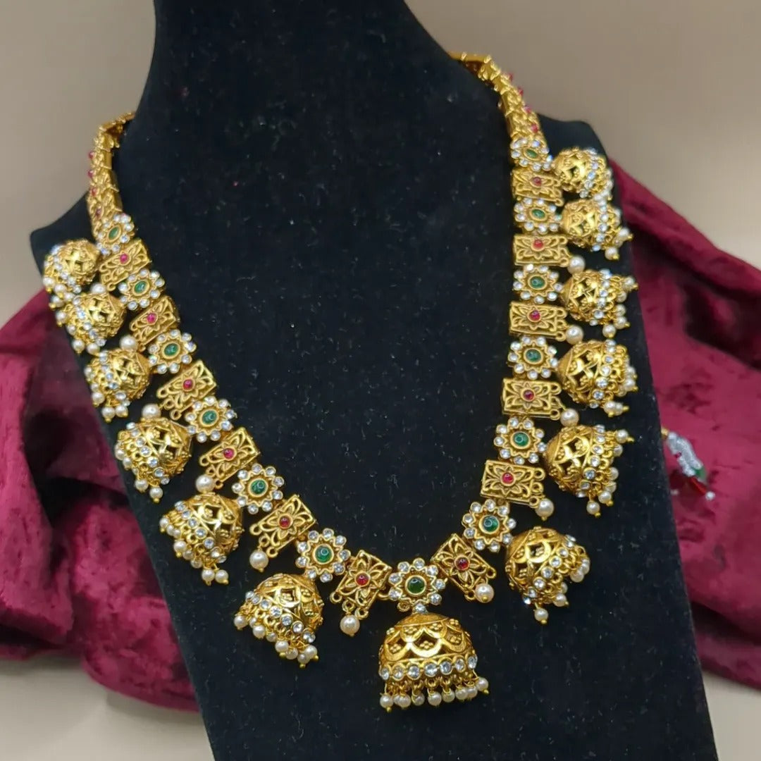 Tempel Jumkha Halskette lang mit Ohrringe Set - gold