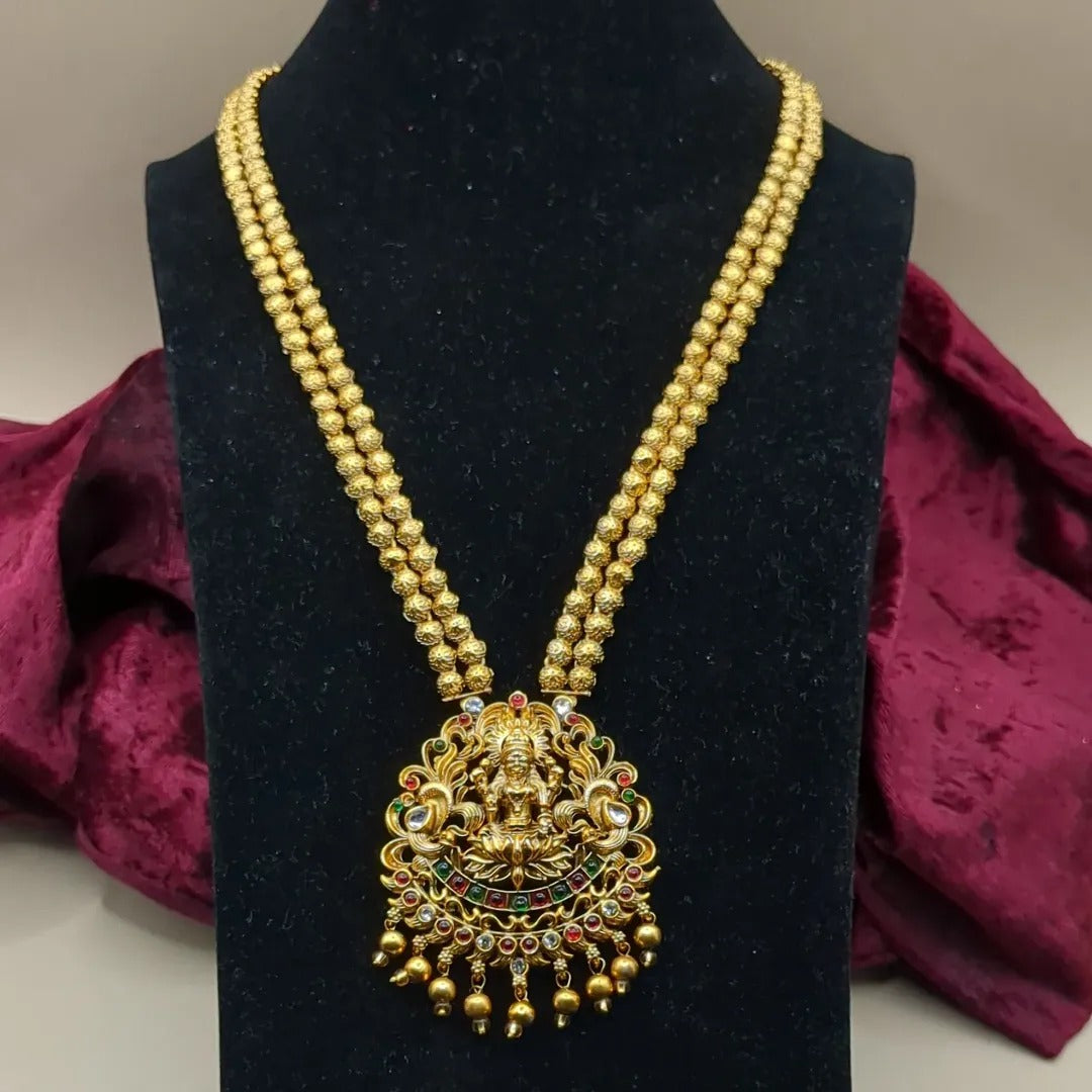 Tempel Halskette lang mit Ohrringe Set - gold