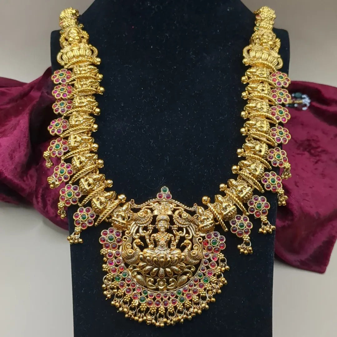 Tempel Halskette lang mit Ohrringe Set - gold