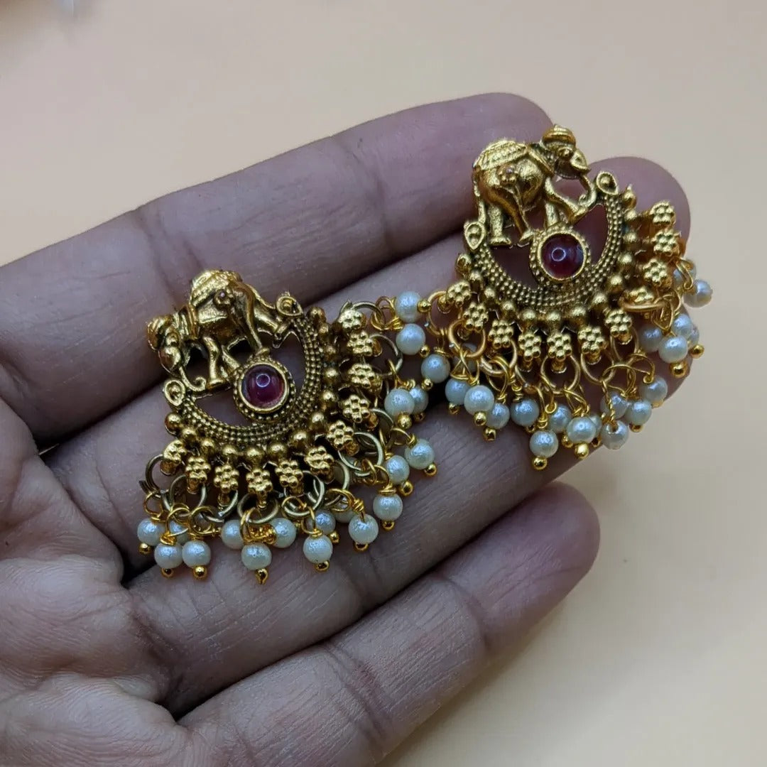 Tempel Halskette mit Ohrringe - gold | grün rot