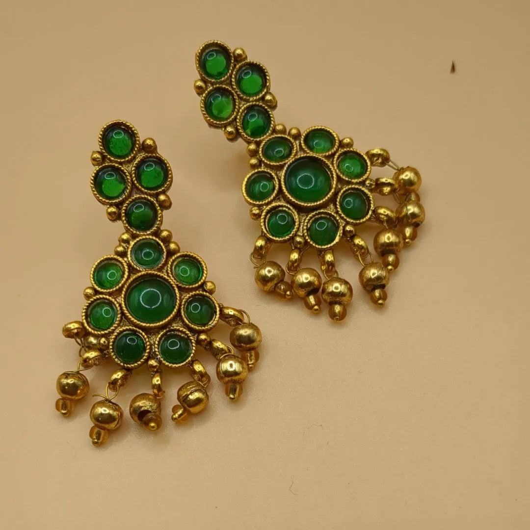 Tempel Halskette mit Ohrringe - gold | grün (Kemp Steine)