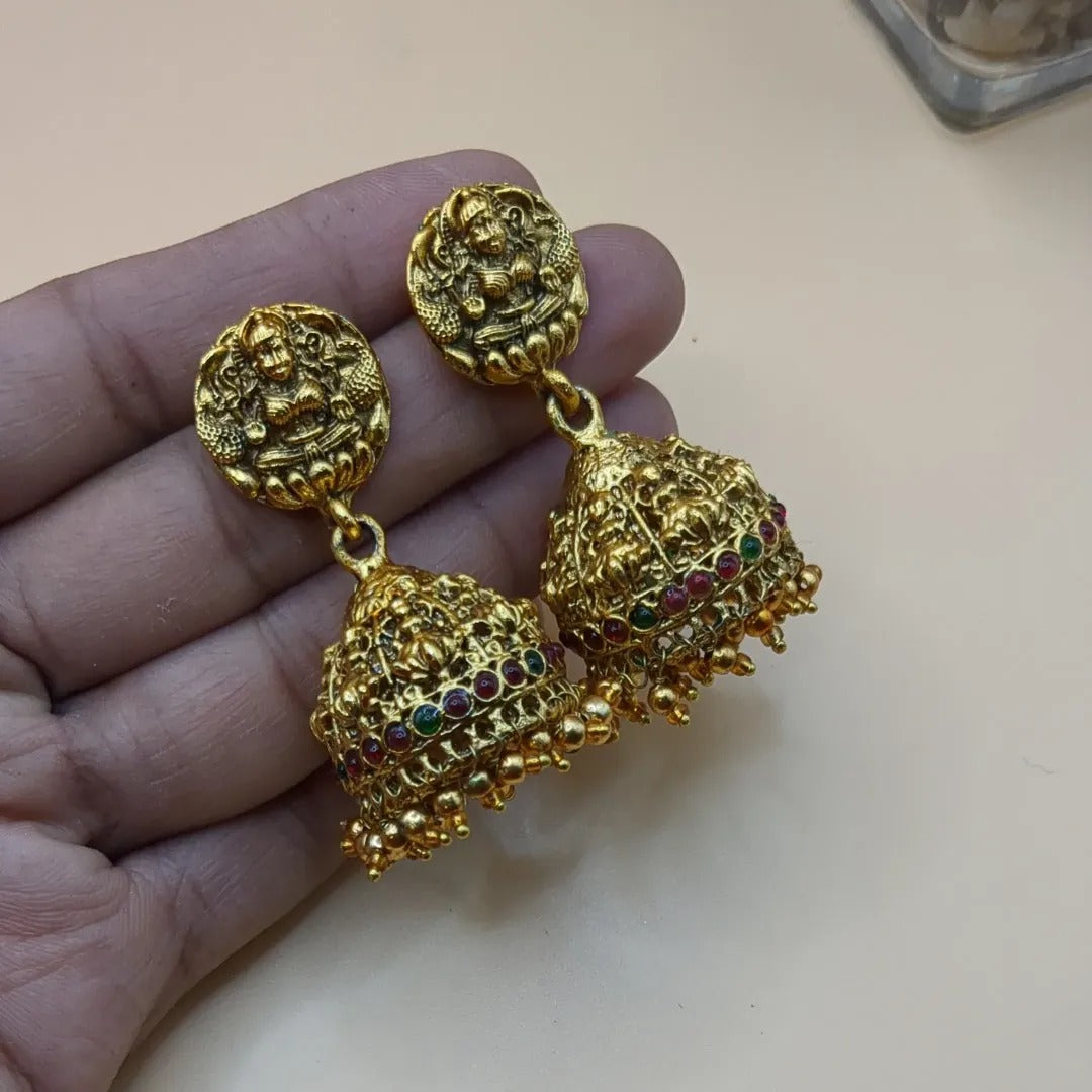 Tempel Halskette mit Ohrringe - gold | grün rot