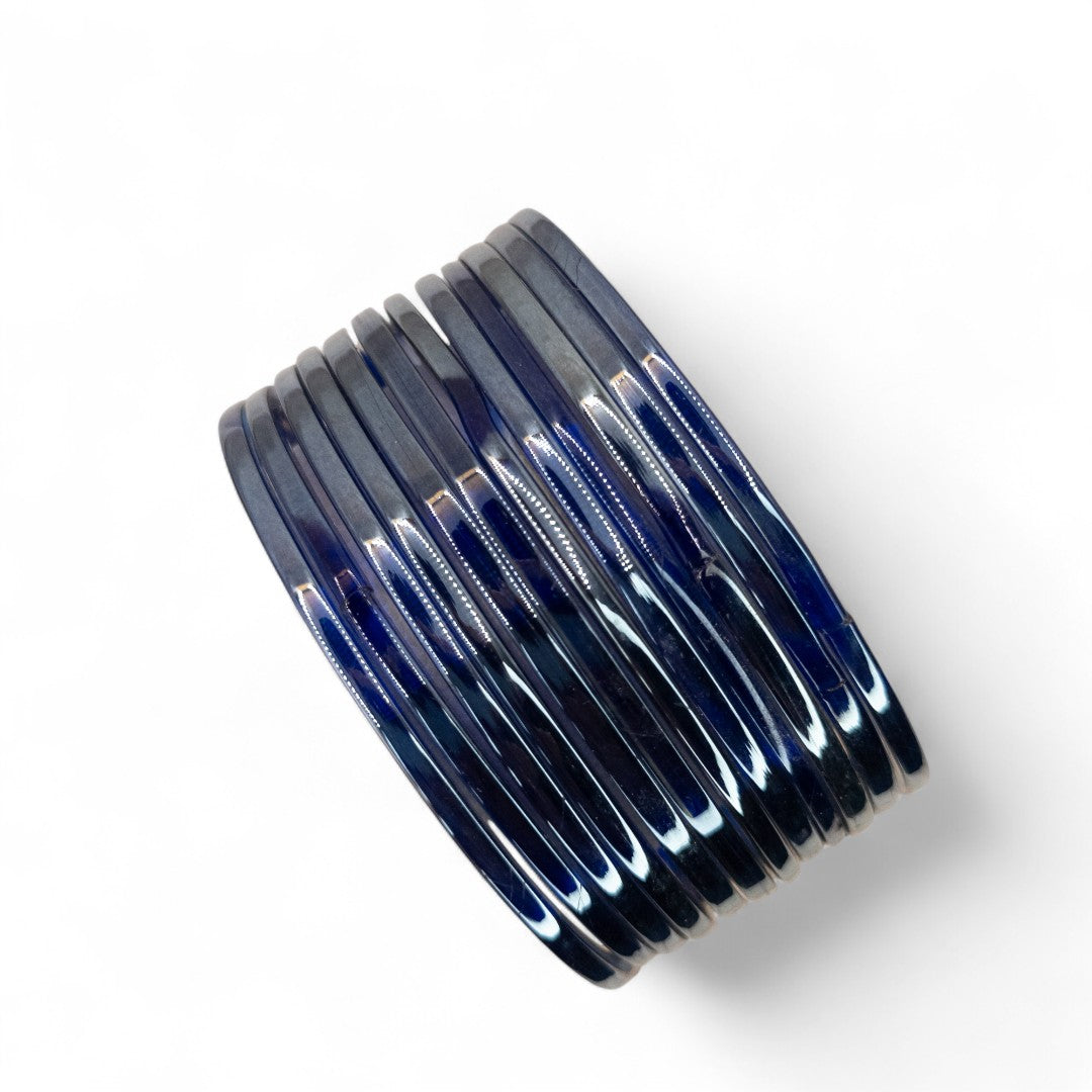 Plain Glas Armreifen in Metallic-Farbe – 12er Set - blau