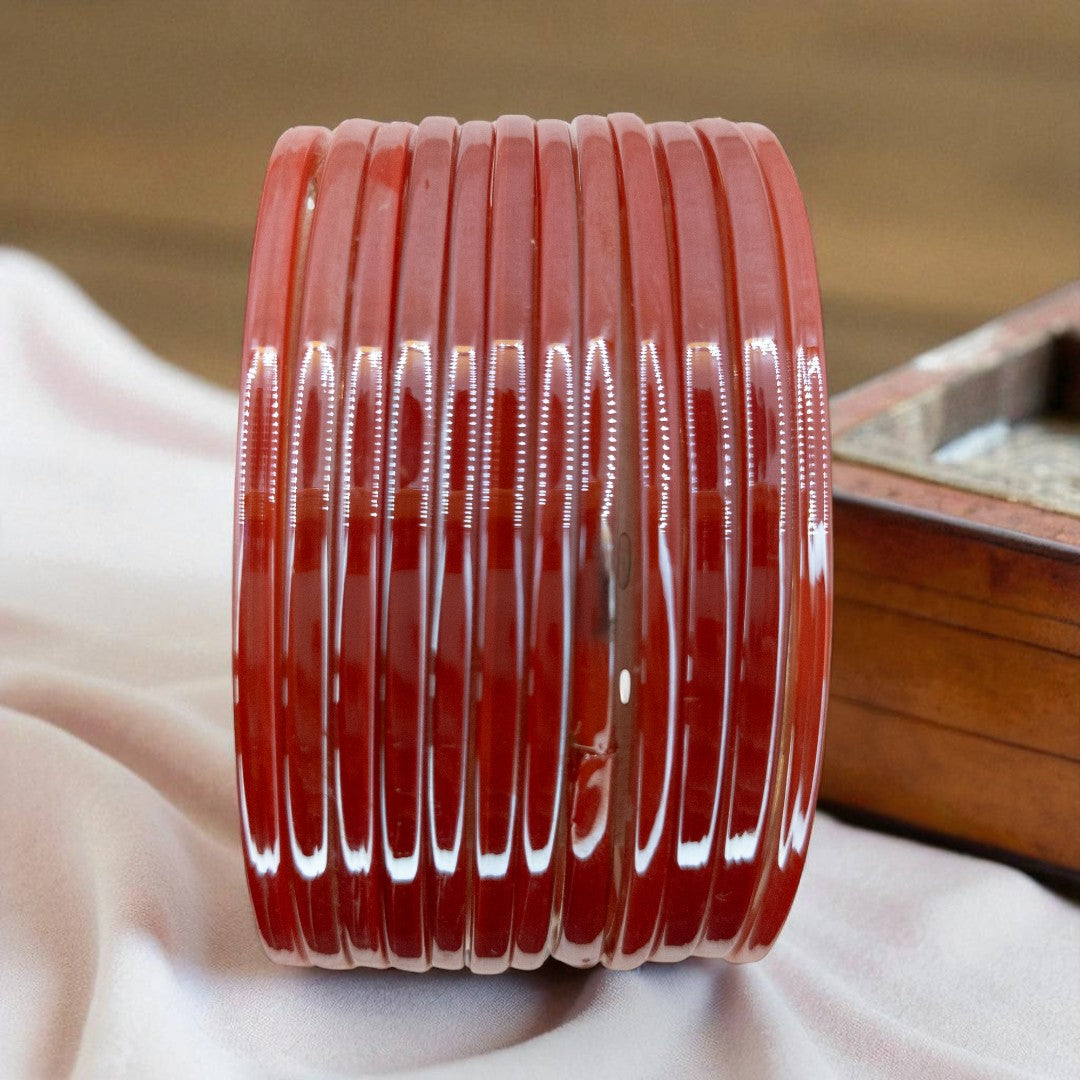 Plain Glas Armreifen in Metallic-Farbe – 12er Set - rot orange