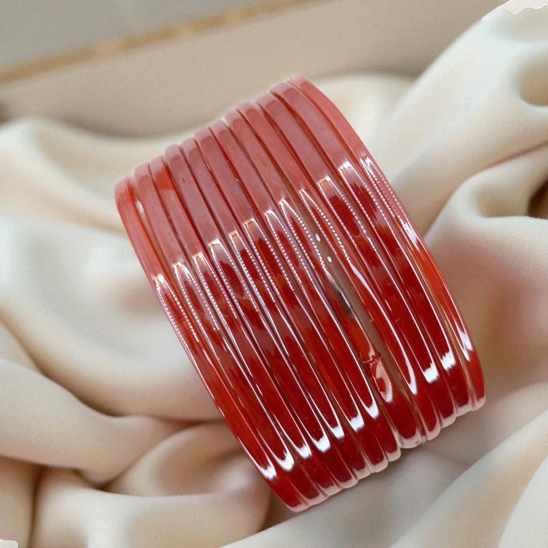 Plain Glas Armreifen in Metallic-Farbe – 12er Set - rot orange