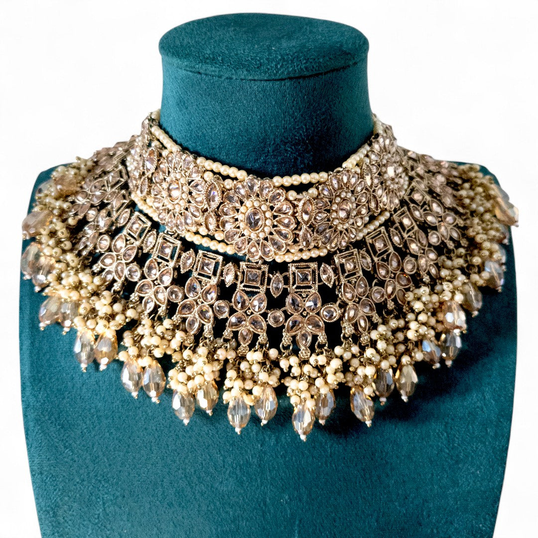 Polki Choker Halskette mit Ohrringe & Tikka - gold | Braut