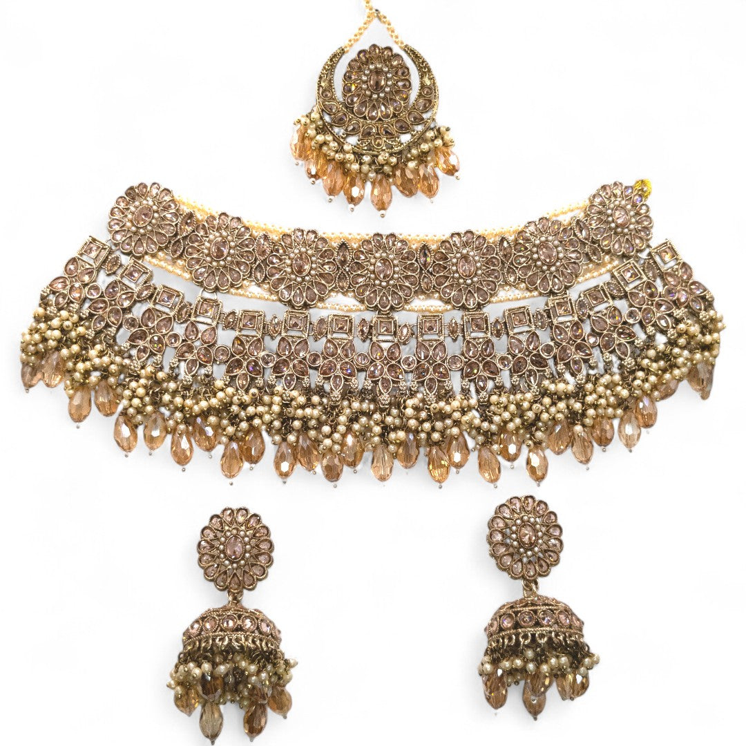 Necklace with Earrings & Tikka - gold
