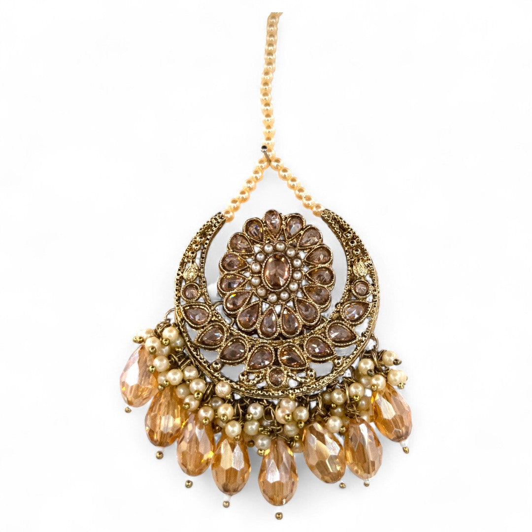 Polki Choker Halskette mit Ohrringe & Tikka - gold | Braut