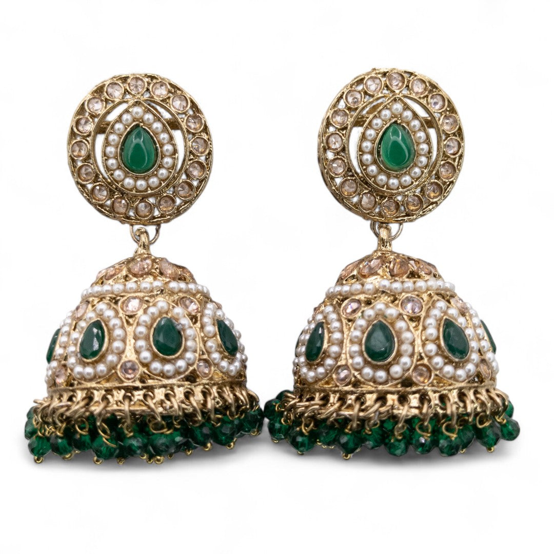 Polki Halskette mit Ohrringe & Tikka - gold | grün