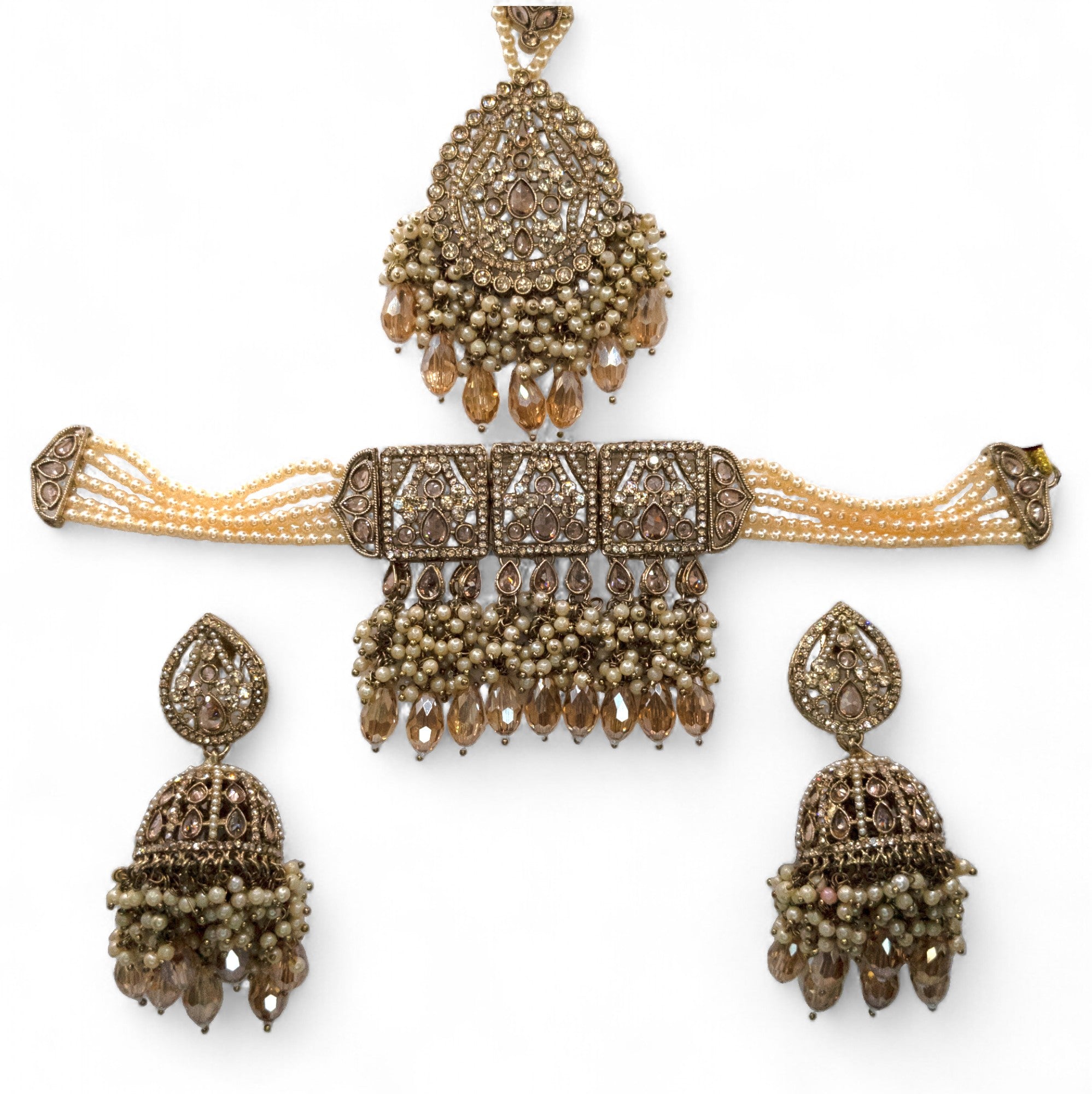 Polki Gold Choker Halskette | mit Ohrringe & Tikka