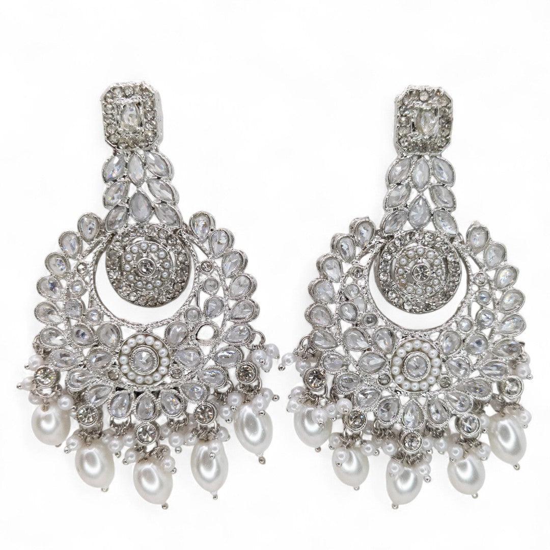 Polki Halskette mit Ohrringe & Tikka - Silber | Braut