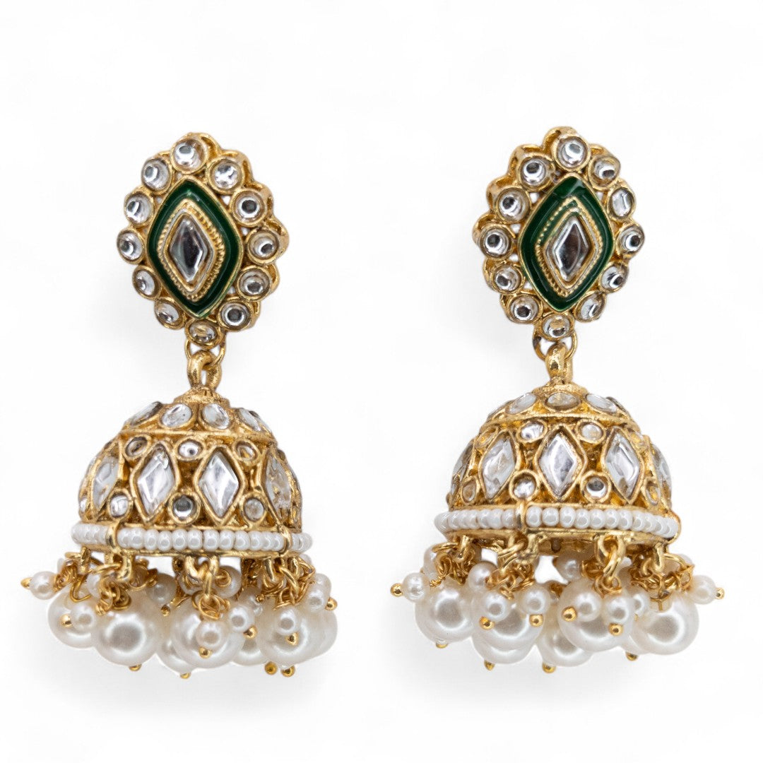 Kundan Choker Halskette mit Ohrringe & Tikka - gold | weiß