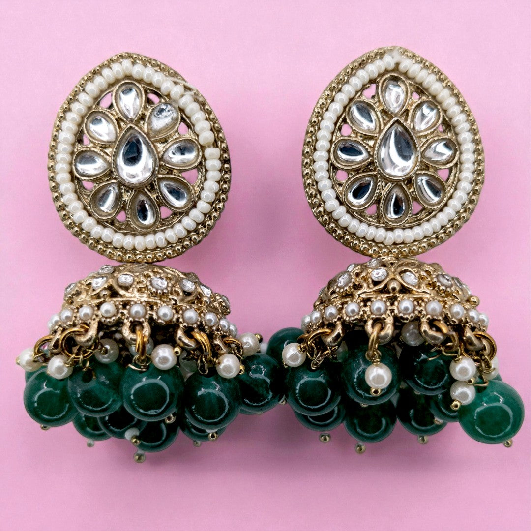 Kundan Choker Halskette mit Ohrringe & Tikka - gold | grün