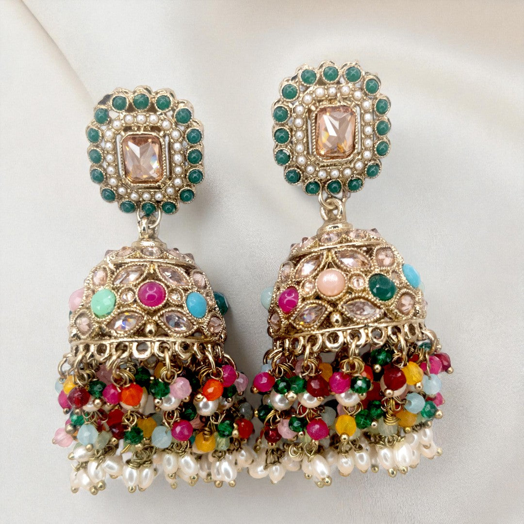 Polki Halskette mit Ohrringe & Tikka - Multi color