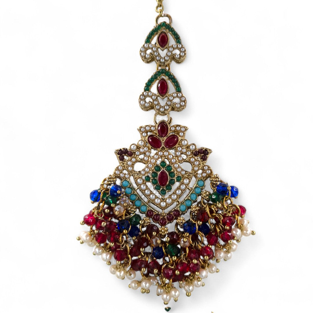 Polki Choker Halskette mit Ohrringe, Passa & Tikka - Multi Color