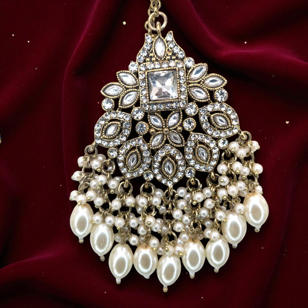 Polki Choker Halskette | mit Ohrringe & Tikka | gold ,weis