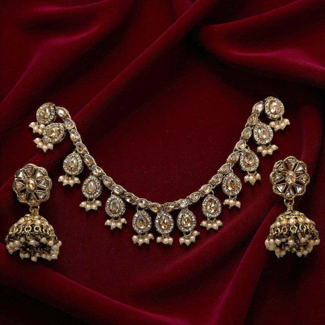 Polki Halskette mit Ohrringe - gold