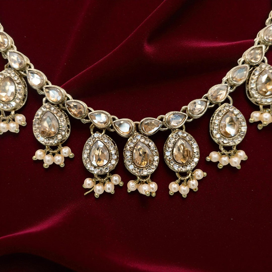 Polki Halskette mit Ohrringe - gold