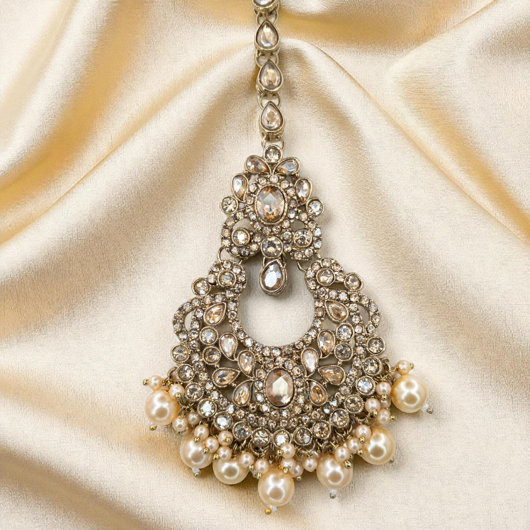 Polki Halskette mit Ohrringe & Tikka - gold