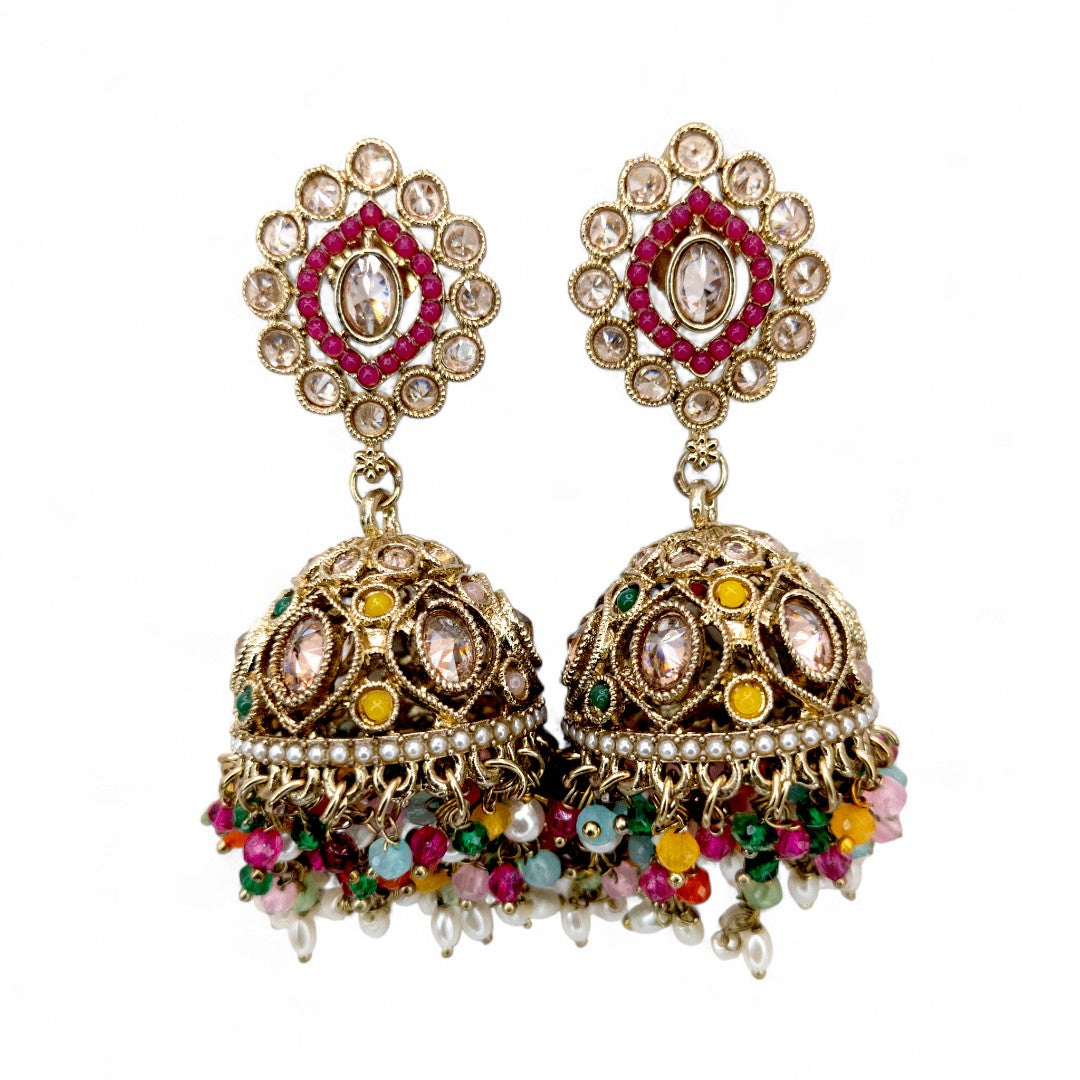 Polki Halskette mit Ohrringe & Tikka - Multi color