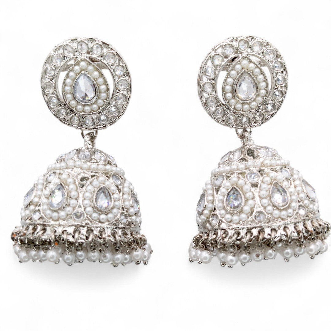 Polki Halskette mit Ohrringe & Tikka - silber