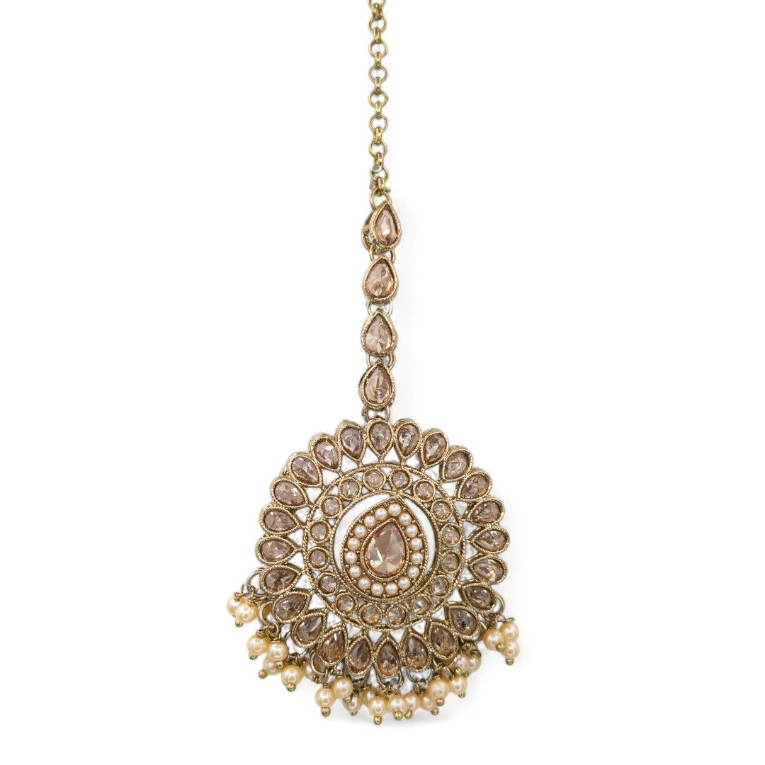 Polki Halskette mit Ohrringe & Tikka - gold